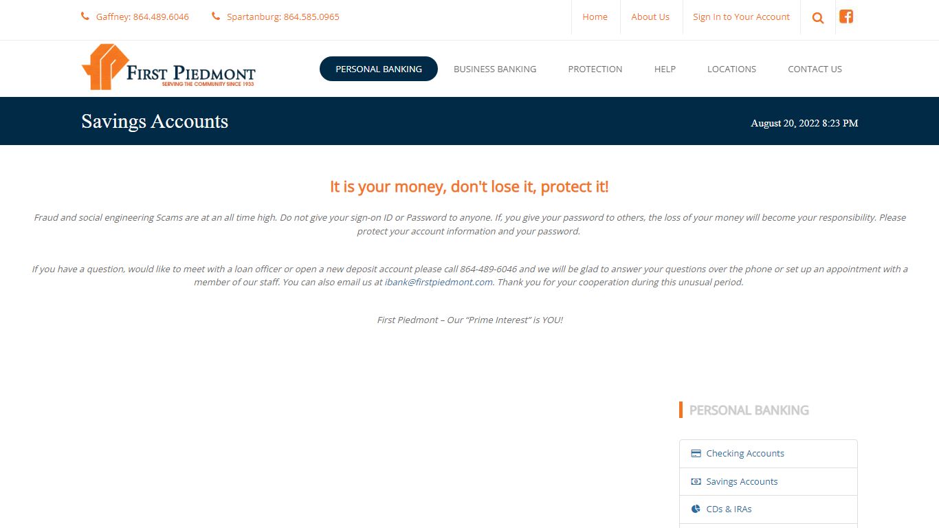 First Piedmont > Personal Banking > Savings Accounts